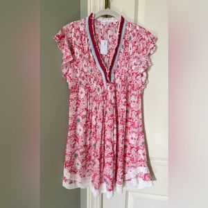 NWT, Poupette St. Barth, Sasha Mini Dress, Pink Mid 70’s Garden, Size XS